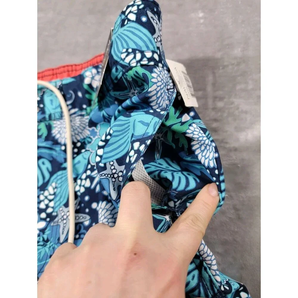 Nautica board shorts mesh lined swim trunks Large Blue Floral, seahorse, fish‎